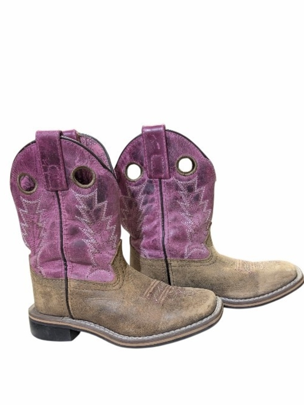 Smoky Mountain Girls Pink Brown Leather Square Toe Western Cowboy Boots 11.5R